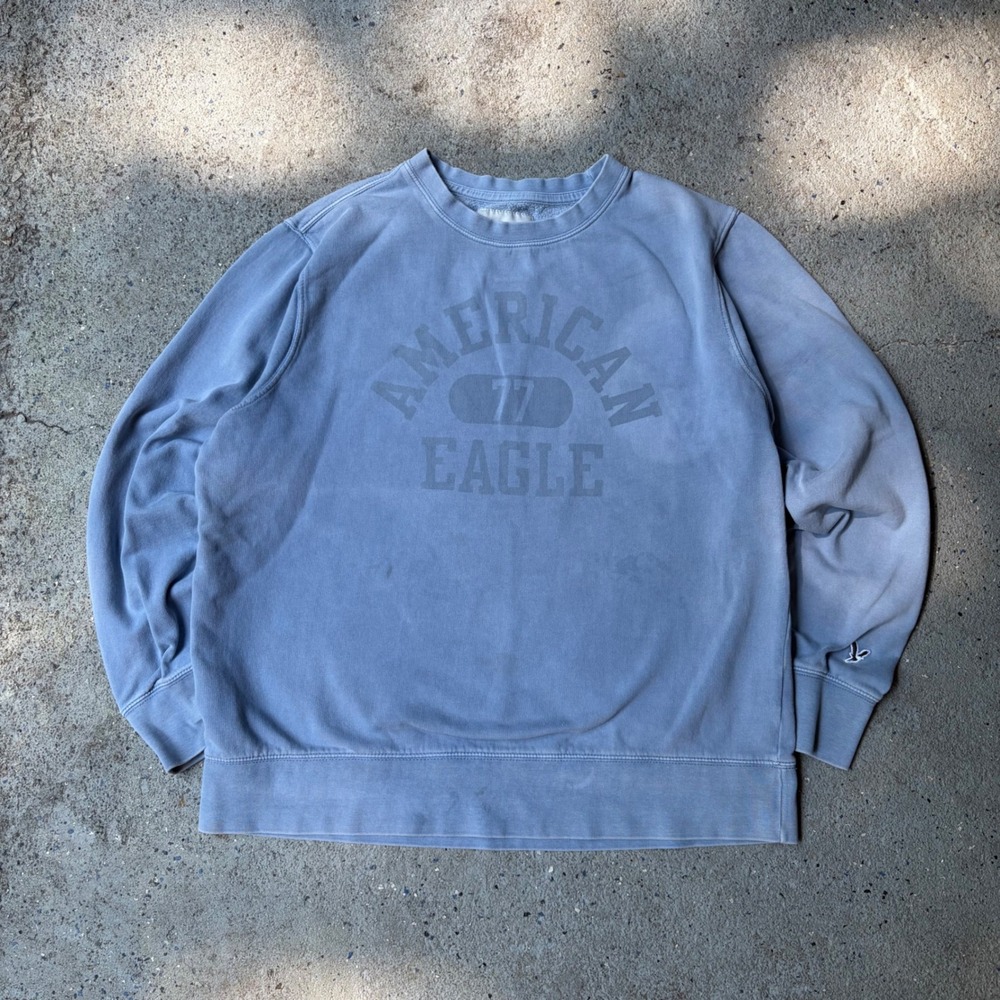 American Eagle Super Soft Blue Graphic Crewneck Sweatshirt XL 77 Logo